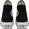A pair of black high-top Converse sneakers with white soles, shown from the back. Voir les images du produit