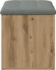 A close-up front view of a storage bench with a gray upholstered top and a wood-effect base. Produktbild-Vorschau