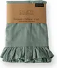 A folded mint green duvet cover with ruffles at the bottom, wrapped in a brown paper band with product information. Produktbild-Vorschau