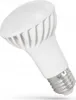 A white LED light bulb with a ribbed heat sink and a screw base, isolated on a white background. Produktbild-Vorschau