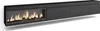 A long, black, wall-mounted TV cabinet with a built-in electric fireplace. Produktbild-Vorschau