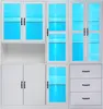 A white modern display cabinet with blue LED lighting. Podgląd zdjęcia produktu