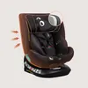 A black and brown car seat with orange arrows indicating airflow on the side and a magnified view of the headrest. Produktbild-Vorschau