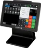 A black point-of-sale terminal with a touchscreen display showing a retail interface. Voir les images du produit