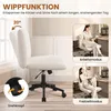 A white office chair is shown with text and images highlighting its features. Produktbild-Vorschau