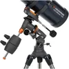 A close-up view of a Celestron AstroMaster 130EQ telescope mounted on its tripod. Náhled obrázku produktu