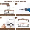 A collage showing the steps for assembling and installing a corner shelf unit. Produktbild-Vorschau