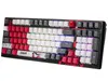 A gaming keyboard with a black base and red, white, and black keys, some with RGB backlighting. Produktbild-Vorschau