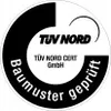 A circular certification mark with text and logos. Produktbild-Vorschau