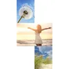 A collage of three images: a dandelion with seeds blowing in the wind, a woman with her arms outstretched on a beach at sunset, and tall grass with a blue sky and clouds. Produktbild-Vorschau