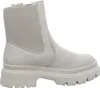 A side view of a beige women's boot with a thick sole and elasticated sides. Produktbild-Vorschau