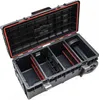 An open black tool box with red trim, showing its compartments and wheels. Náhled obrázku produktu