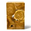 A wooden side table made from mosaic wood pieces, shown against a white background. Produktbild-Vorschau