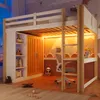 Lit mezzanine, 140 x 200 cm, avec éclairage LED, armoire, Voir les images du produit 1