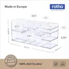 A set of clear plastic food storage containers of various sizes is displayed, with dimensions and capacities indicated by text and lines. Produktbild-Vorschau