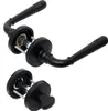 Two black door handles with their mounting hardware, shown against a white background. Produktbild-Vorschau