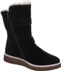 A black suede boot with fur trim and buckle details is shown against a white background. Produktbild-Vorschau