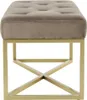 A close-up side view of a taupe upholstered bench with a gold metal frame. Produktbild-Vorschau