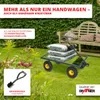 A garden cart loaded with bags of soil is shown in a garden setting with a bench in the background. Produktbild-Vorschau