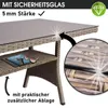 Close-up of a polyrattan table with a glass top, highlighting its features. Produktbild-Vorschau