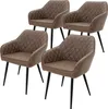 Four brown dining chairs with diamond-stitched upholstery and black metal legs are arranged on a white background. Náhľad obrázku produktu