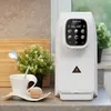 A white water dispenser is shown on a kitchen counter next to a cup of tea and a pastry. Produktbild-Vorschau