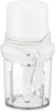 A white electric food chopper with a transparent container and a coiled power cord. Produktbild-Vorschau
