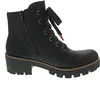 A black lace-up boot with a side zipper and a thick lug sole, shown against a white background. Produktbild-Vorschau