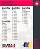 A list of compatible printer models for Canon Pixma printers, along with ink droplet icons and brand logo. Produktbild-Vorschau