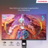 A gaming monitor displaying a video game scene, with graphical overlays highlighting features. Produktbild-Vorschau