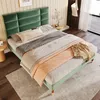 A bedroom scene with a bed, bedding, and a side table. Produktbild-Vorschau
