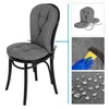 A chair with cushions, and close-ups of the cushions showing their texture and water-repellent properties. Produktbild-Vorschau