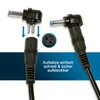 Close-up view of laptop power adapter connectors and a cable, with instructional text. Podgląd zdjęcia produktu