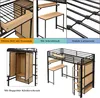 Collage of images showing different features of a metal loft bed with a desk and wardrobe. Produktbild-Vorschau