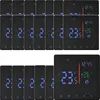 A collection of digital thermostats displayed on a black background. Produktbild-Vorschau