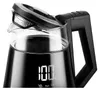 Close-up of the top part of a glass electric kettle, showing the lid slightly ajar and a digital display on the body. Podgląd zdjęcia produktu