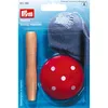 A darning mushroom kit in its original packaging, showing the mushroom-shaped darning tool and a sock with a hole being darned. Produktbild-Vorschau