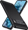 A black carbon fiber textured phone case is shown diagonally, with a smartphone screen visible through the case. Produktbild-Vorschau
