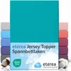 A stack of folded bed sheets in various colors, with the main product in teal prominently displayed. Produktbild-Vorschau