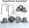 A collage of images showing a shower stool and its rubber feet, with text indicating 'Non-slip rubber feet'. Produktbild-Vorschau