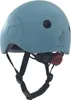 A blue helmet with a red light attached to the back. Voir les images du produit