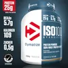 A product shot of a Dymatize ISO 100 Hydrolyzed Whey Protein powder container, with nutritional information displayed on the left side. Náhľad obrázku produktu