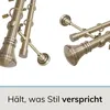 Close-up shots of curtain rods with decorative finials, set against a white and light gray background. Text is present at the bottom. Produktbild-Vorschau