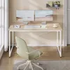 A home office setup with a desk, two monitors, a keyboard, a mouse, a chair, and a shelf. Podgląd zdjęcia produktu