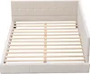 A beige upholstered bed frame with a slatted wooden base, shown from a slightly elevated angle. Náhled obrázku produktu