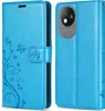 A blue flip case for a ZTE Blade A35 Lite phone is shown from two angles. Produktbild-Vorschau