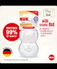 Marketing image for a NUK pacifier, highlighting its features and benefits. Anteprima dell’immagine prodotto