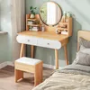 Coiffeuse avec miroir et 2 tiroirs – Blanc / teinte bois Voir les images du produit 9
