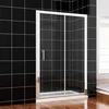 A modern shower cabin with a sliding door against a black tiled wall. Produktbild-Vorschau