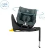 A car seat base with a car seat attached, shown on a white background with graphic overlays indicating rotation. Produktbild-Vorschau